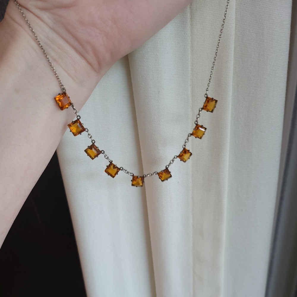 Art Deco Citrine Paste Riviere Open Back Necklace
